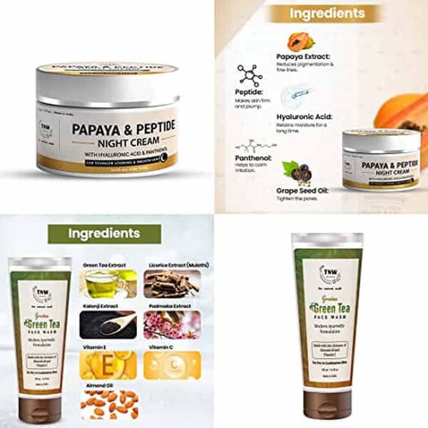 Tnw The Natural Wash Combo With Papaya & Peptide Night Cream & Green Tea Face Wash