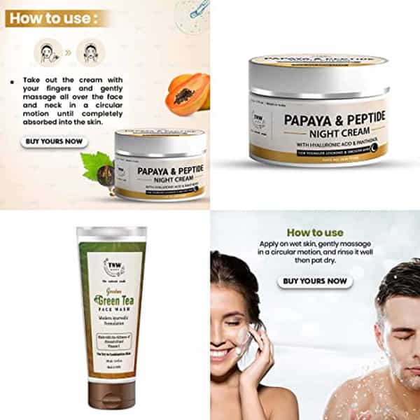 Tnw The Natural Wash Combo With Papaya & Peptide Night Cream & Green Tea Face Wash
