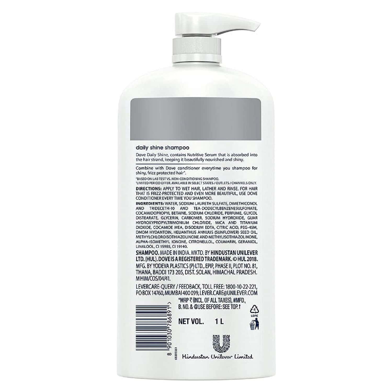 Buy DOVE DAILY SHINE SHAMPOO 1 L, FOR DAMAGED OR FRIZZY HAIR MILD DAILY