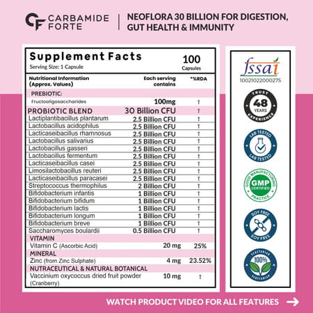 Carbamide Forte Probiotics Supplement 30 Billion For Women & Men-100 Capsules