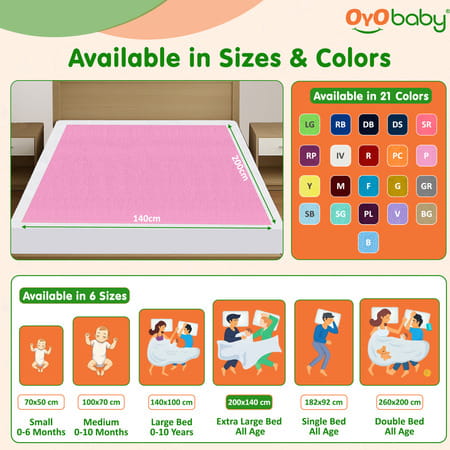 Oyo Baby Waterproof Bed Protector Baby Dry Sheet Extra Large Pink (140 Cm X 200 Cm)