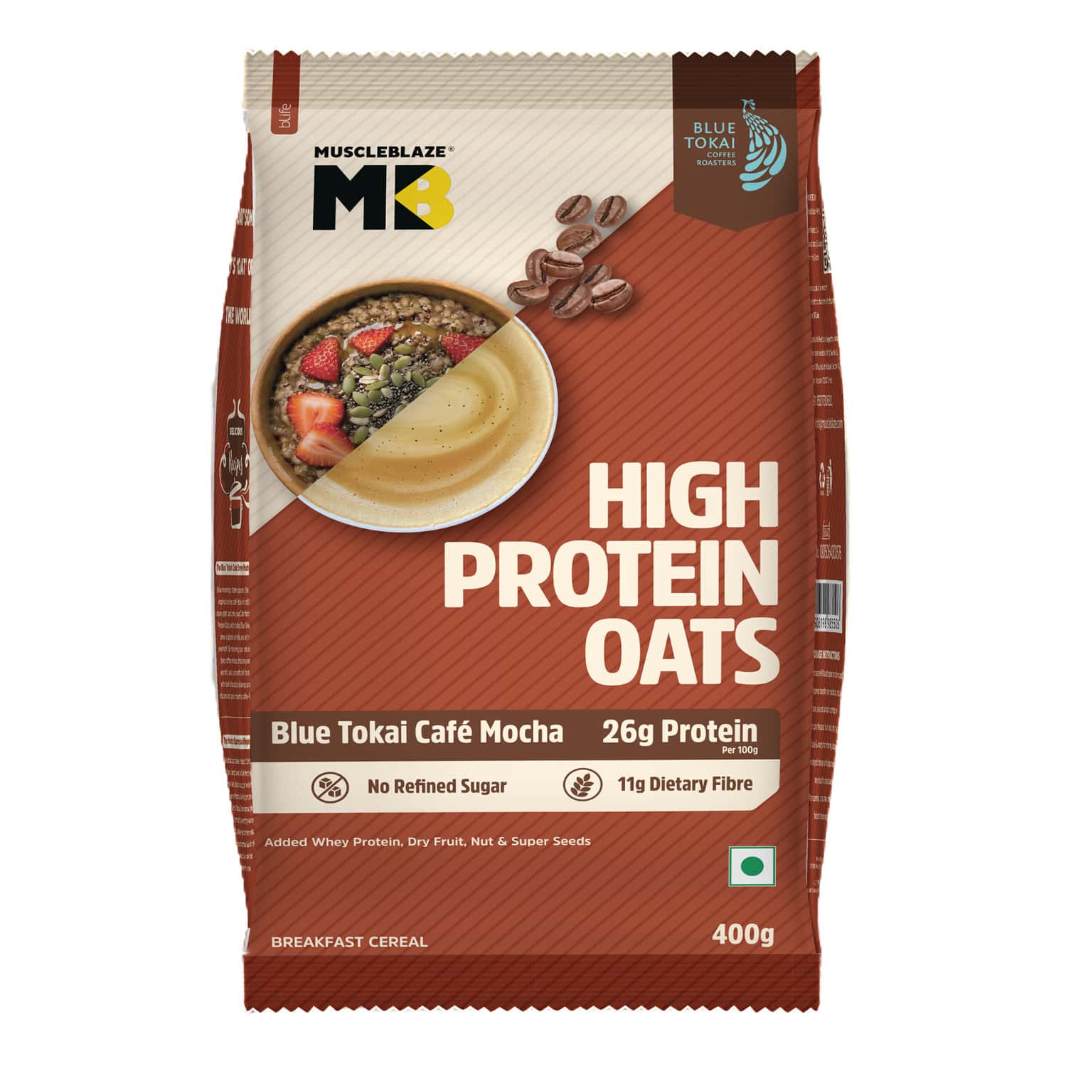 Muscleblaze High Protein Oats (Blue Tokai Cafe Mocha | 400g) | 26g Protein