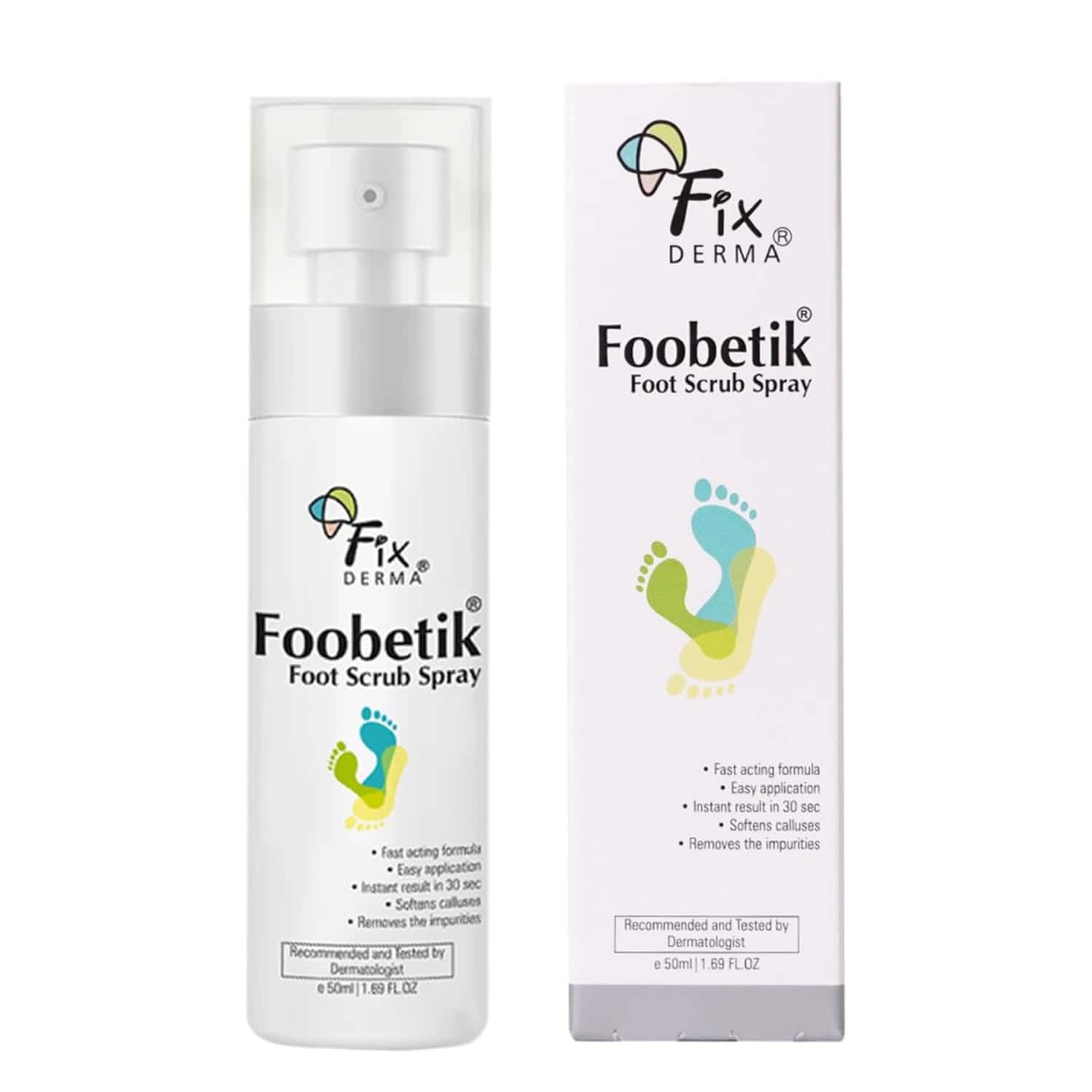Fixderma Foobetik Foot Scrub Spray Dead Skin & Tan Removal Darkness Blackness Removal Scrub 50 Ml