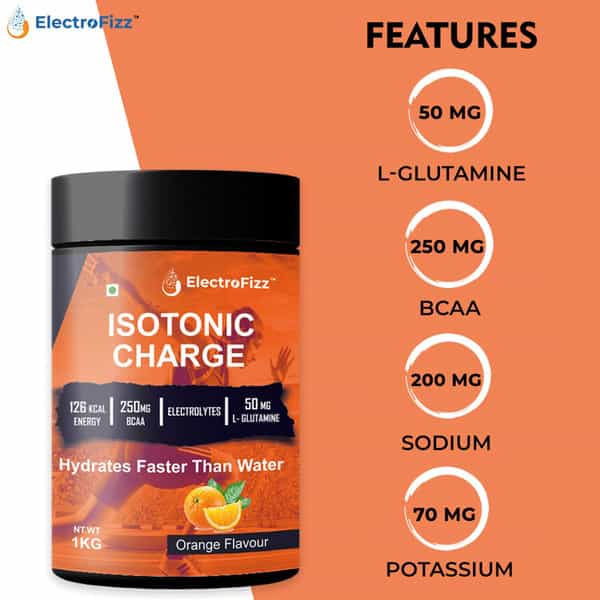 Electrofizz Isotonic Energy Drink Powder For Endurance Sports & Fitness Activities 1 Kg Jar -Orange