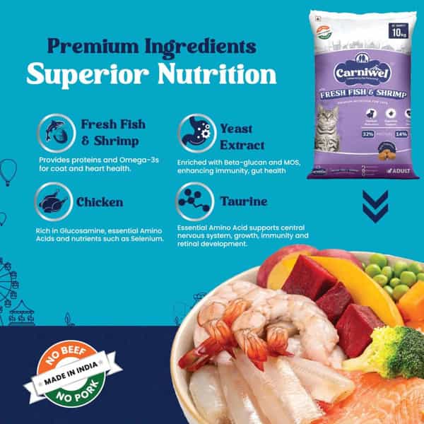 Carniwel Fresh Fish & Shrimp Adult Dry Cat Food 10 Kg | Fresh & Natural Ingredients