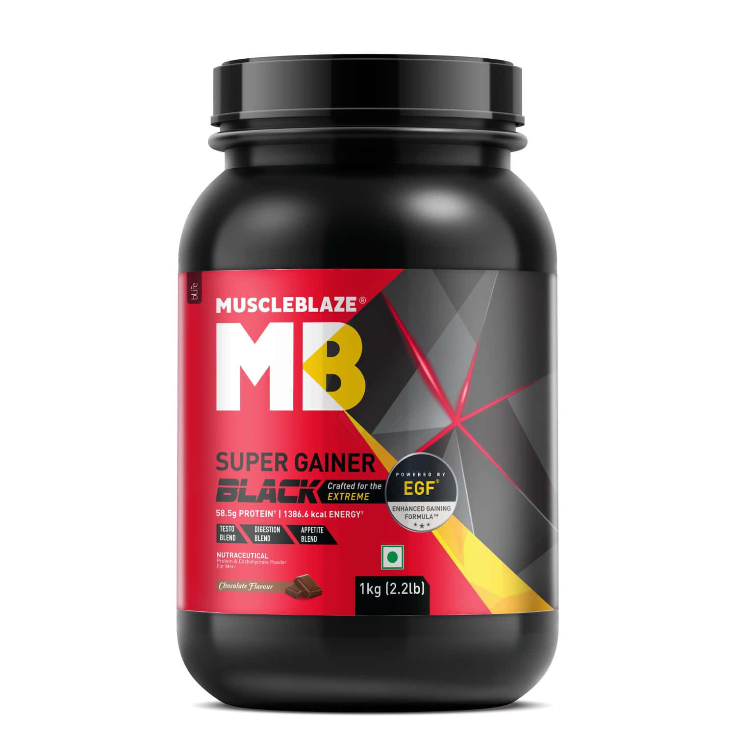 Muscleblaze Super Gainer Black (Chocolate | 1kg / 2.2lbs | 10 Servings) | With Enhanced Gaining