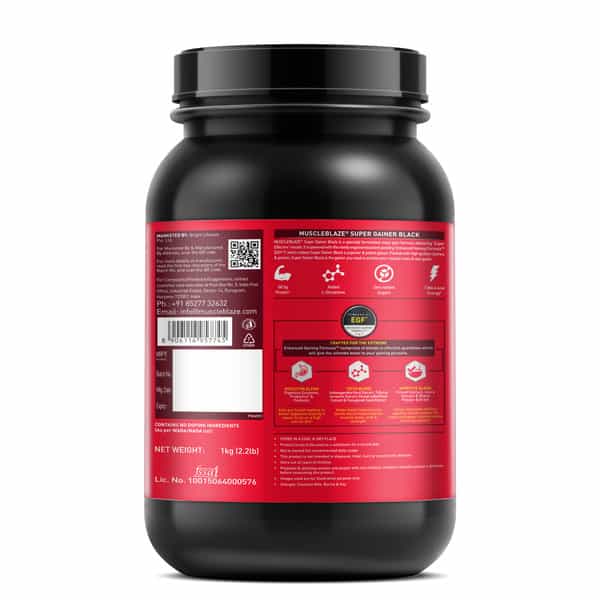 Muscleblaze Super Gainer Black (Chocolate | 1Kg / 2.2Lbs | 10 Servings) | With Enhanced Gaining