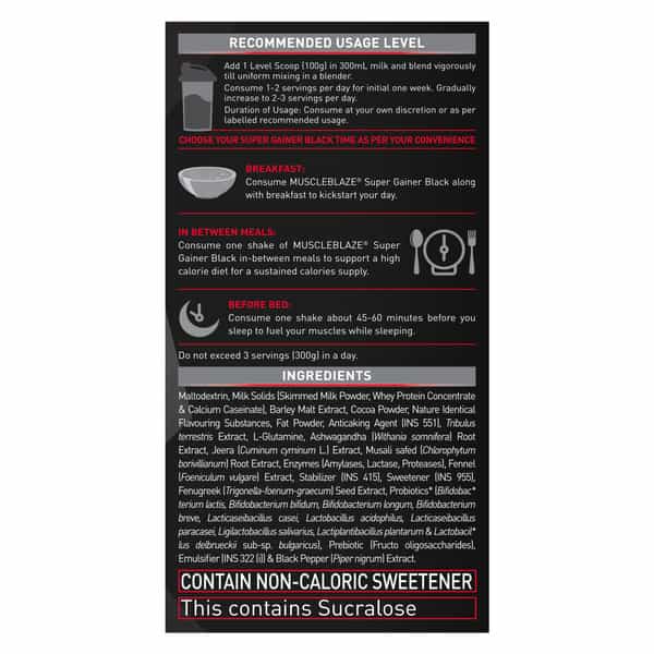Muscleblaze Super Gainer Black (Chocolate | 1Kg / 2.2Lbs | 10 Servings) | With Enhanced Gaining