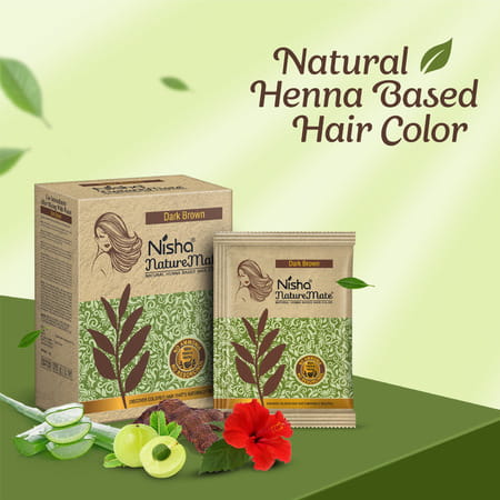 Nisha Nature Mate Henna Based Hair Colour Dark Brown 60G | No Ammonia/Resorcinol | 100% Coverage