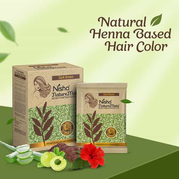 Nisha Nature Mate Henna Based Hair Colour Dark Brown 60G | No Ammonia/Resorcinol | 100% Coverage
