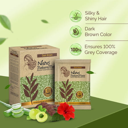 Nisha Nature Mate Henna Based Hair Colour Dark Brown 60G | No Ammonia/Resorcinol | 100% Coverage