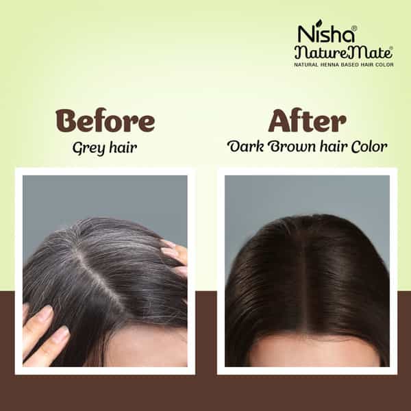 Nisha Nature Mate Henna Based Hair Colour Dark Brown 60G | No Ammonia/Resorcinol | 100% Coverage