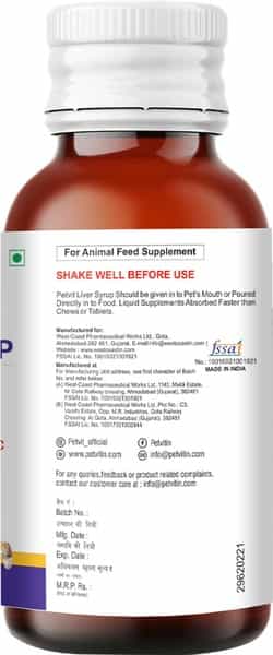 Petvit Liver Syrup With 15 Active Ingredients For Liver- Dog Supplement For All Age Group - 100Ml