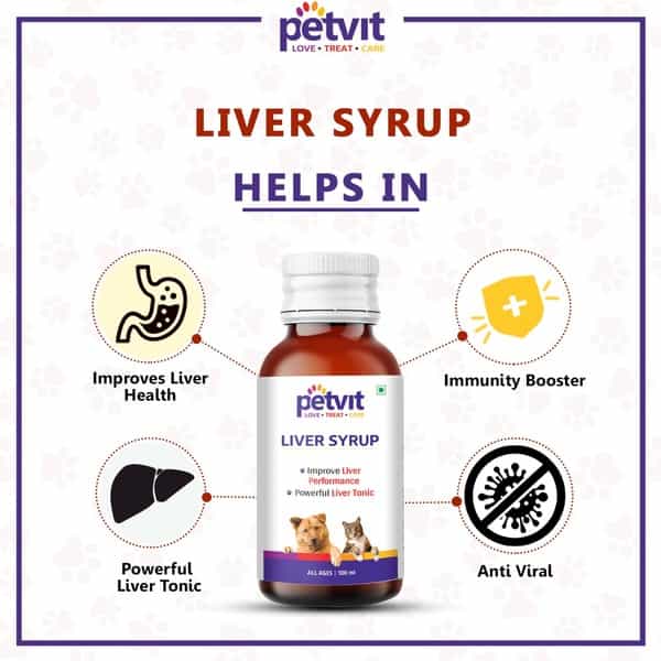 Petvit Liver Syrup With 15 Active Ingredients For Liver- Dog Supplement For All Age Group - 100Ml