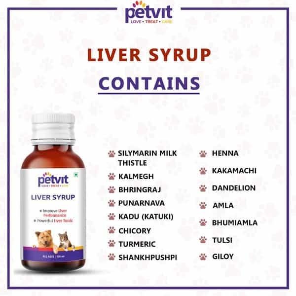 Petvit Liver Syrup With 15 Active Ingredients For Liver- Dog Supplement For All Age Group - 100Ml