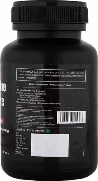 Healthvit Carnitine Tartrate 500Mg ( Amino Acid For Muscle Heart & Brain ) - 60 Tablets