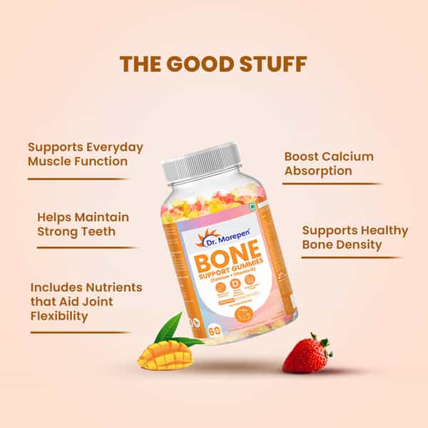 Dr. Morepen Bone Support Gummies With Calcium + Vitamin D- 60 Gummies