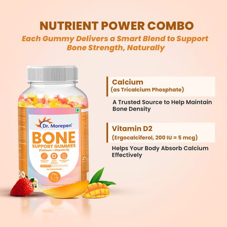 Dr. Morepen Bone Support Gummies With Calcium + Vitamin D- 60 Gummies