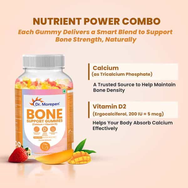 Dr. Morepen Bone Support Gummies With Calcium + Vitamin D- 60 Gummies