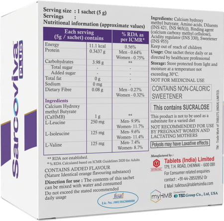 Sarcoviva Plus | Orange Flavour | Sugar Free | Granules | Sachet 5 Gm