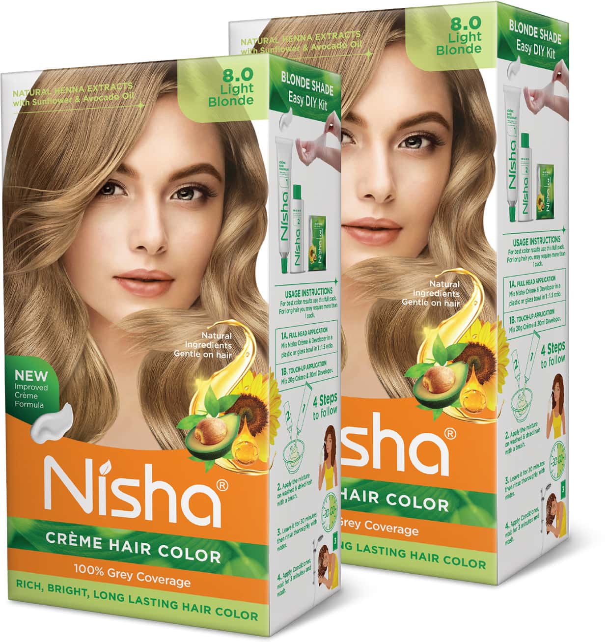 Nisha Creme Hair Color 8.0 Light Blonde 150g Pack Of 2 | Permanent Hair Colour | 100% Grey Coverage