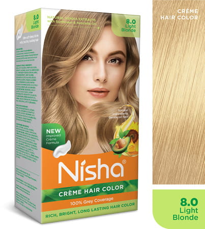 Nisha Creme Hair Color 8.0 Light Blonde 150g Pack Of 2 | Permanent Hair Colour | 100% Grey Coverage