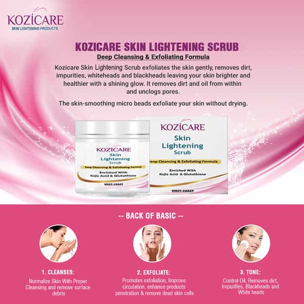 Kozicare Skin Lightening Scrub Deep Cleansing & Exfoliating Formula - 100 Gm