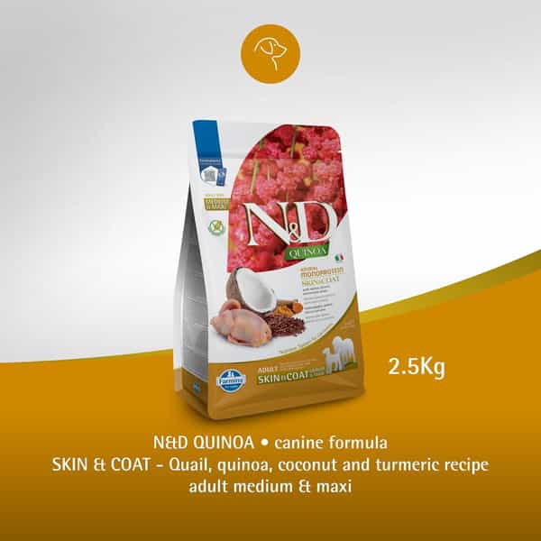 Farmina N&D Quinoa Skin & Coat Dog Food | Grain-Free | Duck | Quinoa | Coconut & Turmeric | 2.5Kg