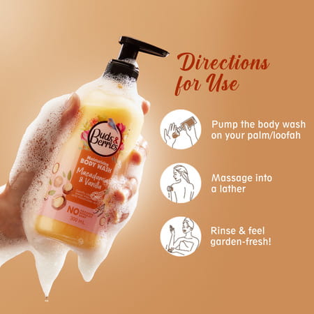 Buds & Berries Moisturising Macadamia And Vanilla Extracts Body Wash For Soft & Clear Skin (300 Ml)