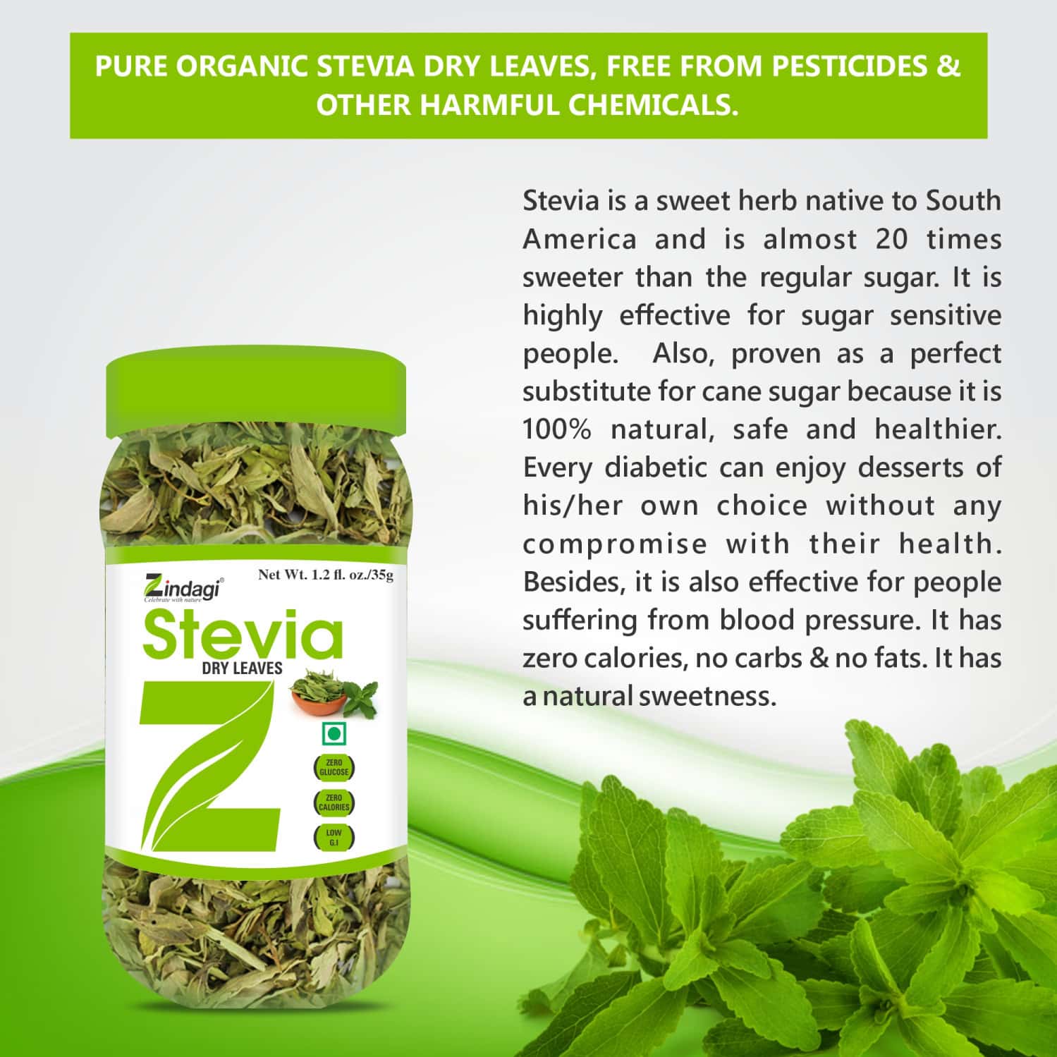 Buy ZINDAGI 100 PURE STEVIA LEAVES EXTRACT NATURAL STEVIA DRY LEAVES