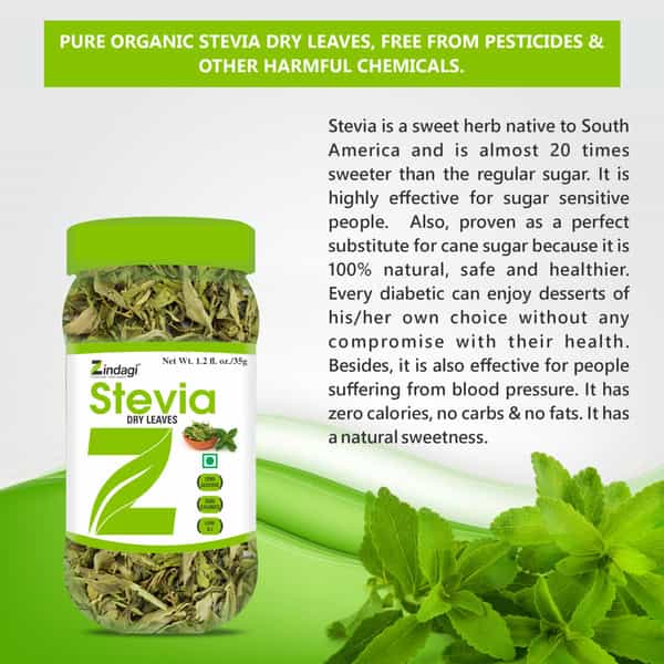 Zindagi 100% Pure Stevia Leaves Extract | Natural Stevia Dry Leaves|Sugar Substitute|35Gm|Pack Of 2