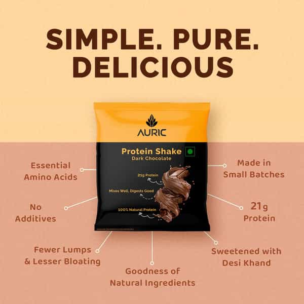 Auric Vegan Protein Powder | 21G Protein & 6G Bcaa | Dark Chocolate 8 Sachets