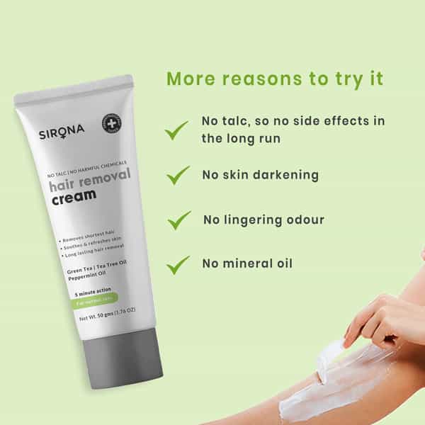 Sirona Bikini Line & Body Hair Removal Cream With Green Tea & Tea Tree - 50 Gm
