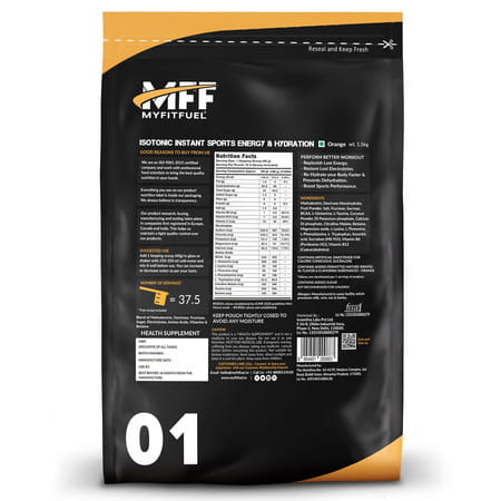 Myfitfuel Isotonic Instant Sports Energy Drink & Hydration. Electrolytes, Bcaa, More (1.5Kg Orange)