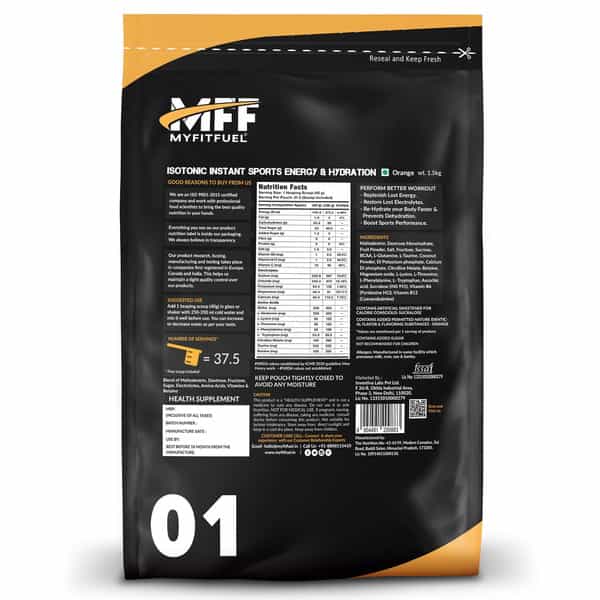 Myfitfuel Isotonic Instant Sports Energy Drink & Hydration. Electrolytes, Bcaa, More (1.5Kg Orange)