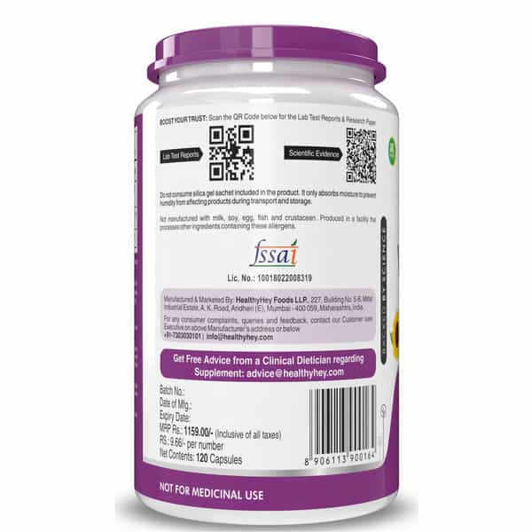 Healthyhey Natural Vitamin E From Sunflower - D-Alpha-Tocopherol -120 Veg Caps.
