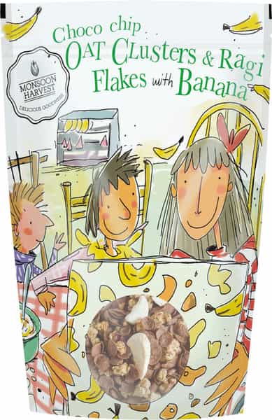 Monsoon Harvest Choco Chip Oat Clusters & Ragi Flakes With Banana 350G Pouch