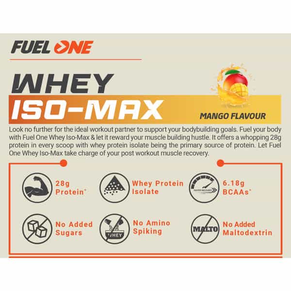 Fuel One Whey Iso-Max, 100% Pure Whey Protein Isolate,Mango,1 Kg With Creatine Monohydrate 100Gm