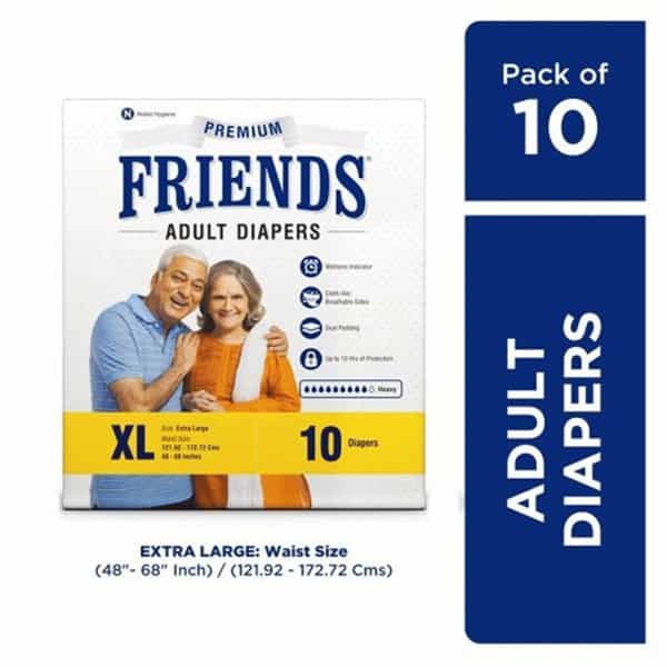 Friends Premium Adult Diapers - Xl | Waist Size: 121.92 - 172.72 Cm | 48 - 68 Inch - 10 Count