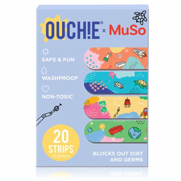 Ouchie Non-Toxic Printed Bandages Double Combo (40 Pack) - Ouchie X Muso & Space Blue