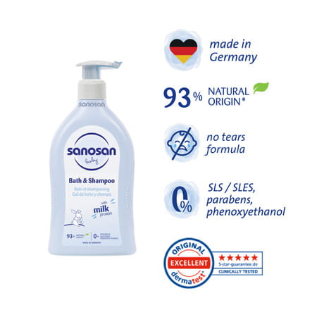 Sanosan Baby Bath & Shampoo | 2-In-1 Gentle Cleanser - No Tears | Newborn - 500ml