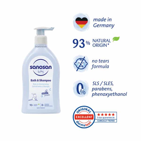 Sanosan Baby Bath & Shampoo | 2-In-1 Gentle Cleanser - No Tears | Newborn - 500Ml