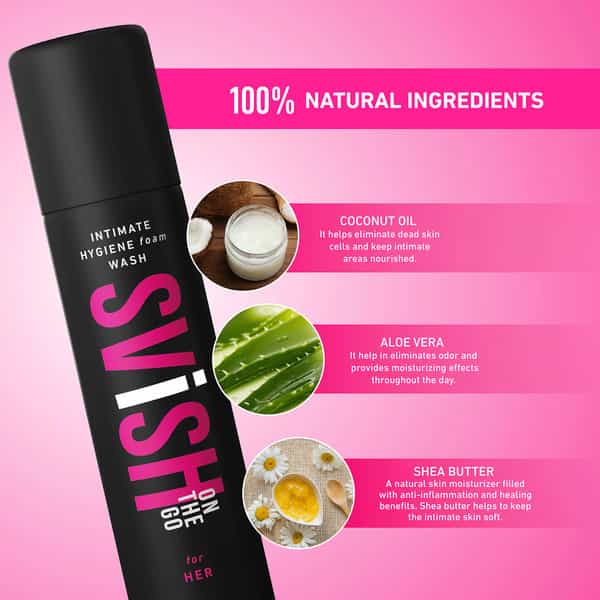 Svish Female Hygiene Kit - Intimate Hygiene Wipes, 40 | Foam Wash, 75Ml | Anti Chafing Roll On, 50Ml