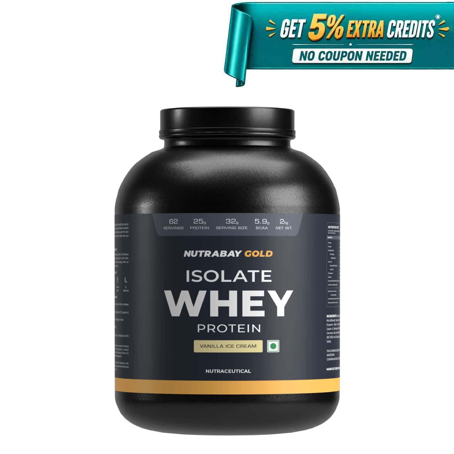 Nutrabay Gold 100% Whey Protein Isolate Vanilla Ice Cream - 2kg