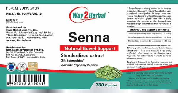 Way2herbal Senna Natural Bowel Support 700 Capsules Value Pack - (Pack Of 2)