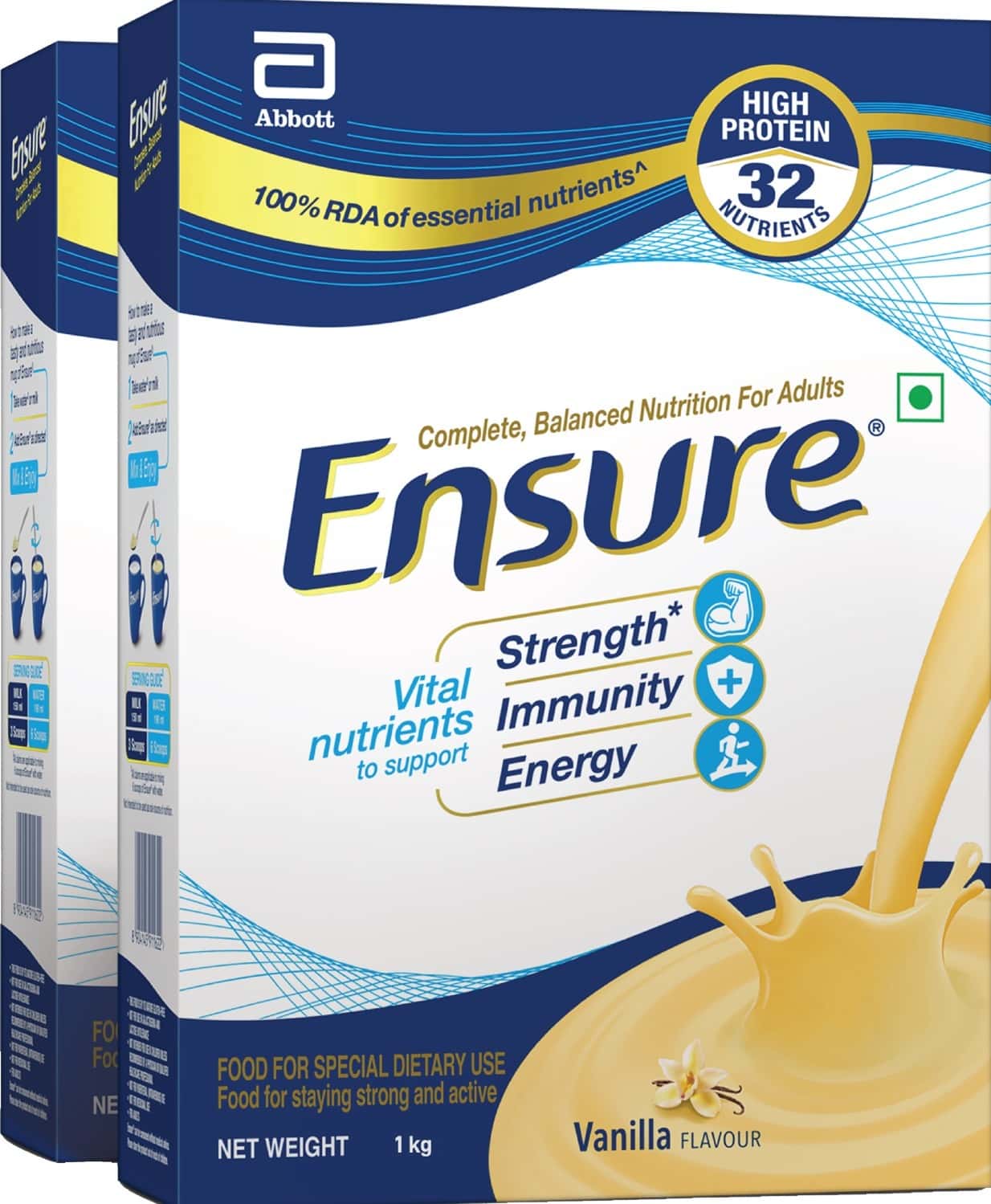 Ensure Complete Balanced Nutrition Drink For Adults Complex (Vanilla Flavour) 2kg Combo Pack