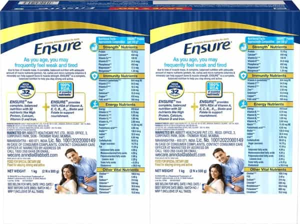 Ensure Complete Balanced Nutrition Drink For Adults Complex (Vanilla Flavour) 2Kg Combo Pack