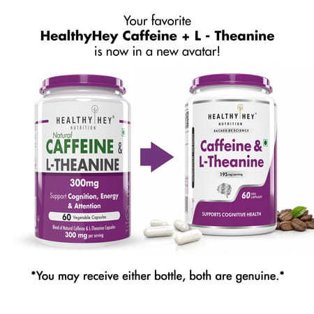 Healthyhey Natural Caffeine + L-Theanine - Support Energy 60 Veg Capsules