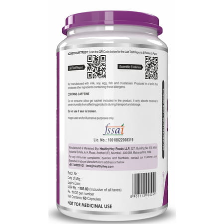 Healthyhey Natural Caffeine + L-Theanine - Support Energy 60 Veg Capsules
