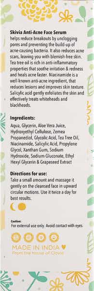 Skivia Anti-Acne Face Serum With Niacinamide & Tea Tree Oil - 30Ml|Combats Acne